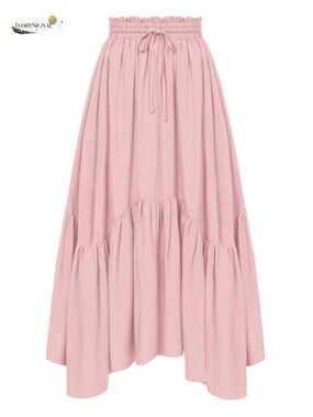 Flowy Boho Renaissance Maxi Skirt High Waist A-Line with Pockets